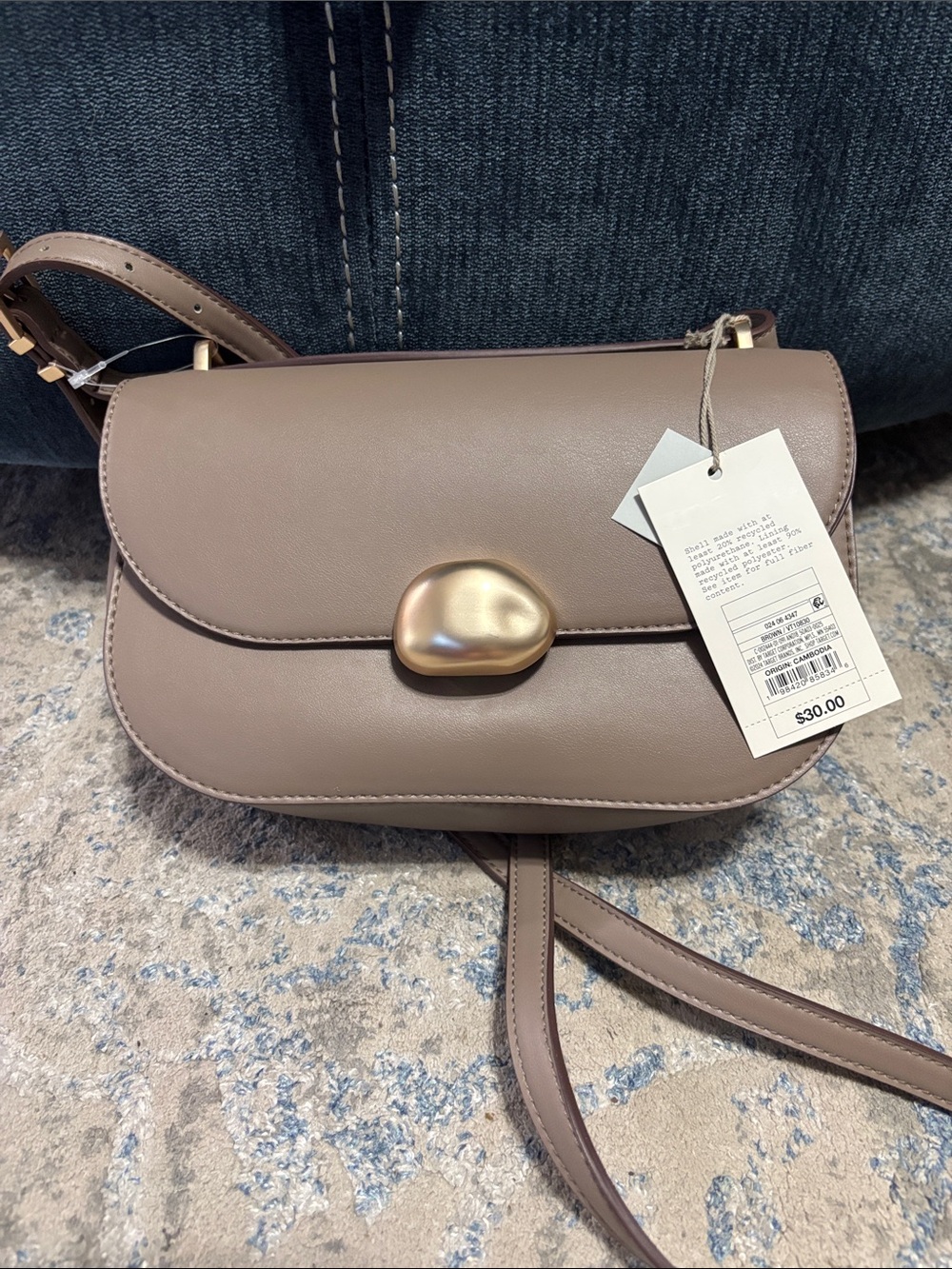Women's Taupe Crossbody Bag with Gold Accent